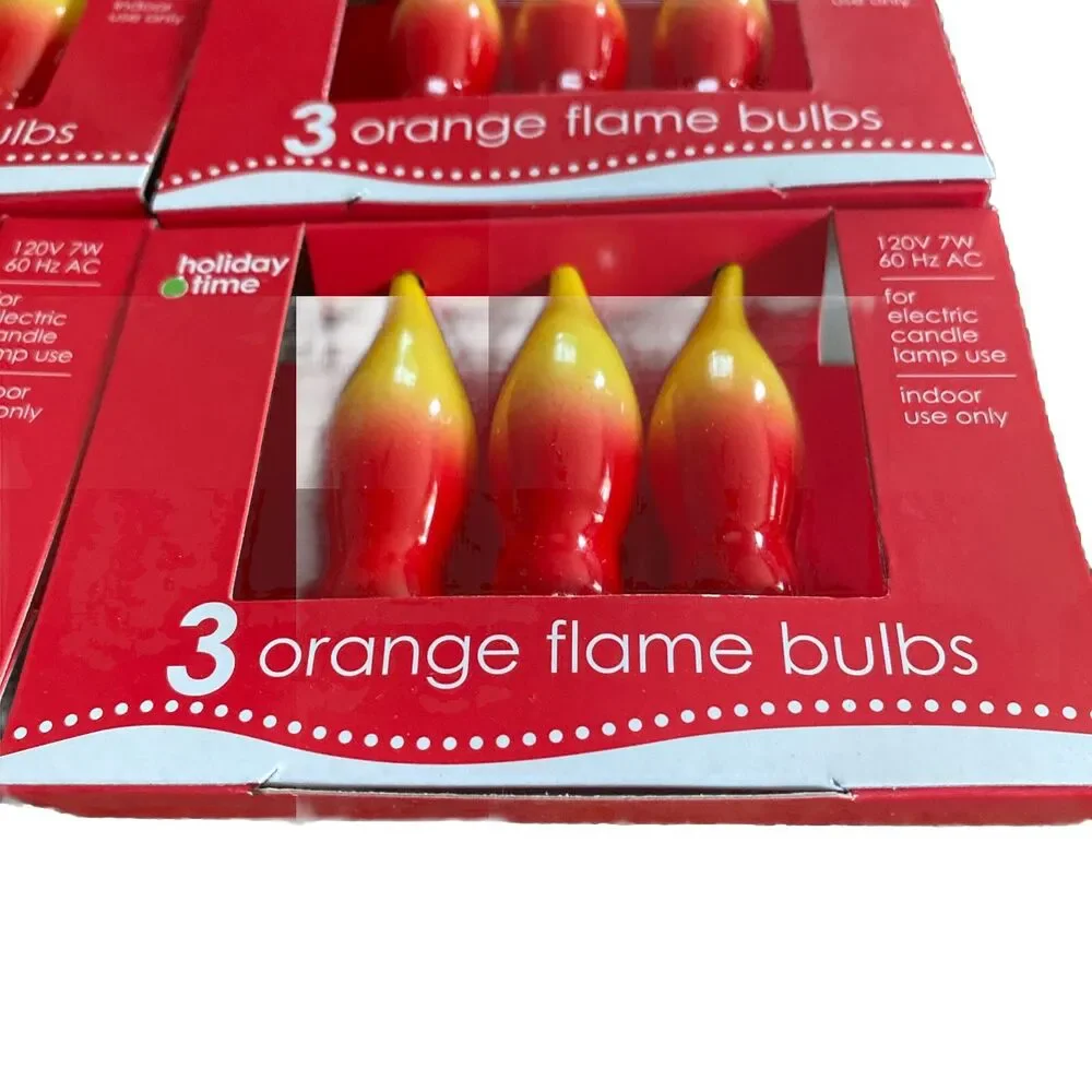 12 Holiday Time Christmas Candle Red Orange Flame Glass Bulb C7 7W Candelabra